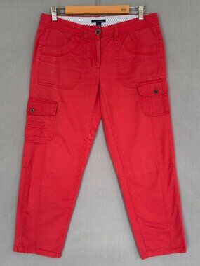 Tommy Hilfiger Cargo Pants Women's Size 6 Red Cotton Lightweight Utility Outdoor